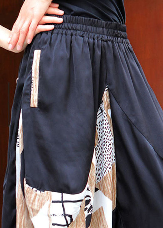 Loose Black Patchwork Apricot Spring Pants