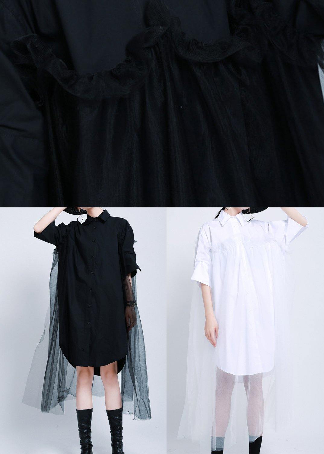 Loose Black Patchwork Lace Shirts Summer Cotton Dress