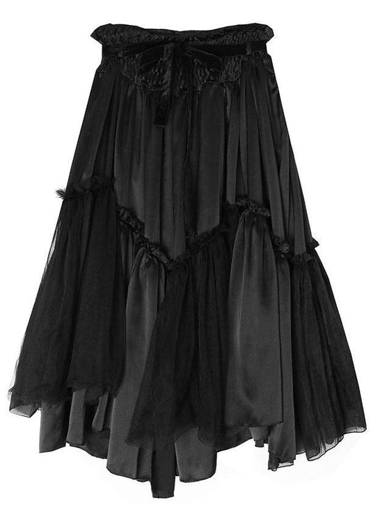 Loose Black Patchworkruffled Asymmetrical Design Skirts