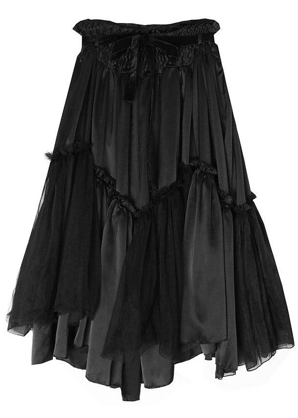 Loose Black Patchworkruffled Asymmetrical Design Skirts