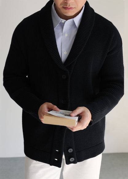 Loose Black Peter Pan Collar Button Knitted Cotton Cardigans Winter