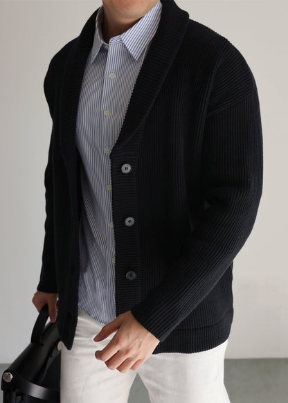 Loose Black Peter Pan Collar Button Knitted Cotton Cardigans Winter