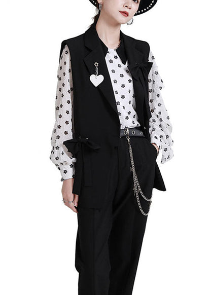Loose Black Peterpan Collar Button Bow Fall Sleeveless Vest