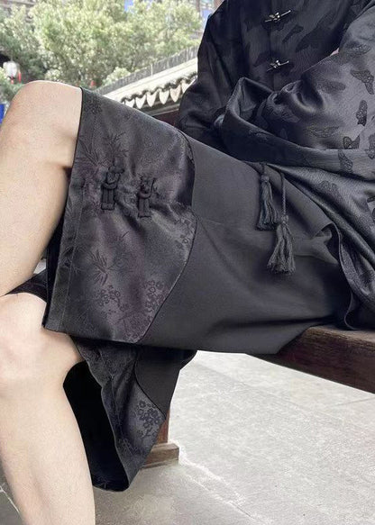 Loose Black Pockets Lace Up Ice Silk Shorts Summer