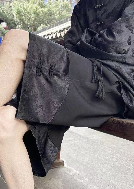 Loose Black Pockets Lace Up Ice Silk Shorts Summer
