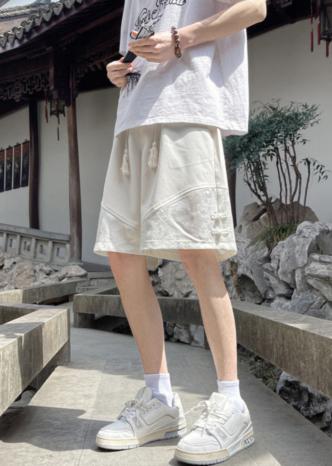 Loose Black Pockets Lace Up Ice Silk Shorts Summer