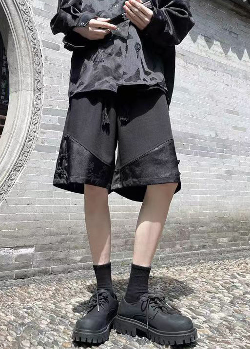 Loose Black Pockets Lace Up Ice Silk Shorts Summer