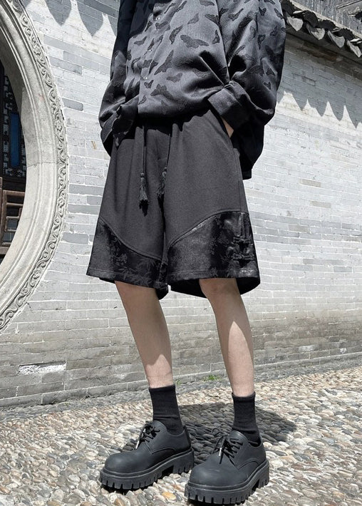 Loose Black Pockets Lace Up Ice Silk Shorts Summer