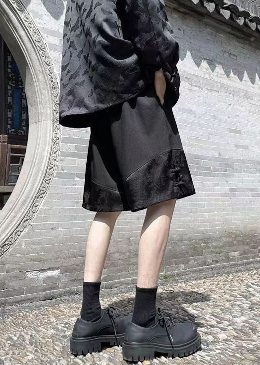 Loose Black Pockets Lace Up Ice Silk Shorts Summer