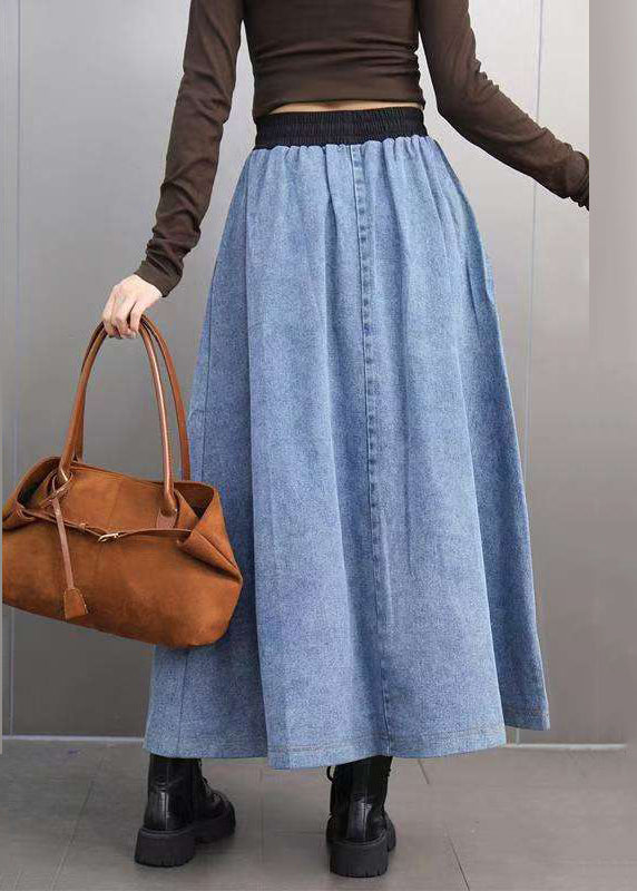 Loose Black Pockets Patchwork Deim a Line Skirts Spring
