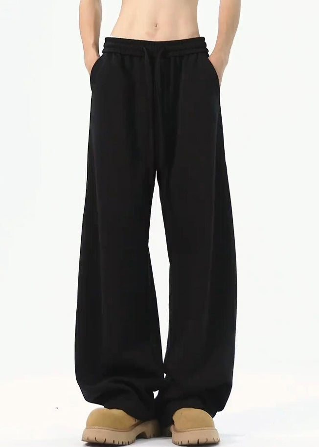 Loose Black Pockets Warm Fleece Pants Elastic Waist Spring