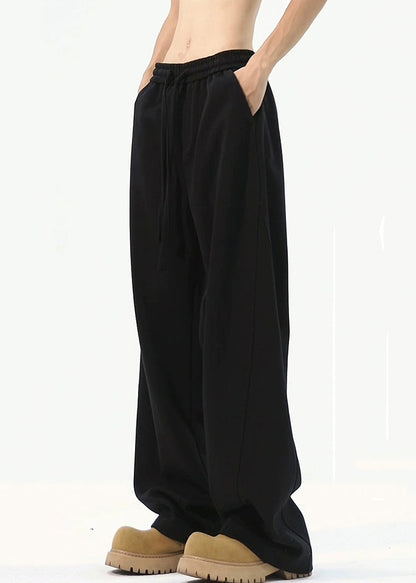 Loose Black Pockets Warm Fleece Pants Elastic Waist Spring