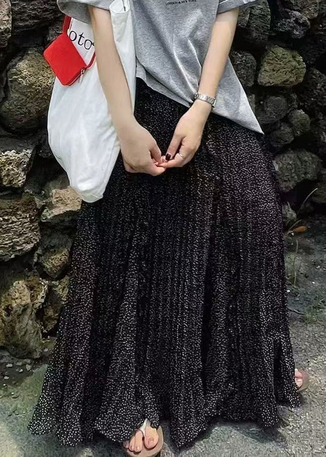 Loose Black Ruffled Print Chiffon a Line Skirts Fall