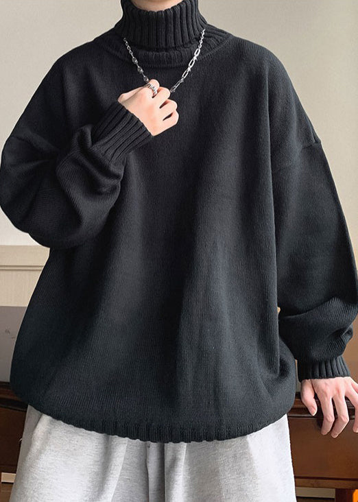 Loose Black Thick Knit Sweaters Turtleneck Winter