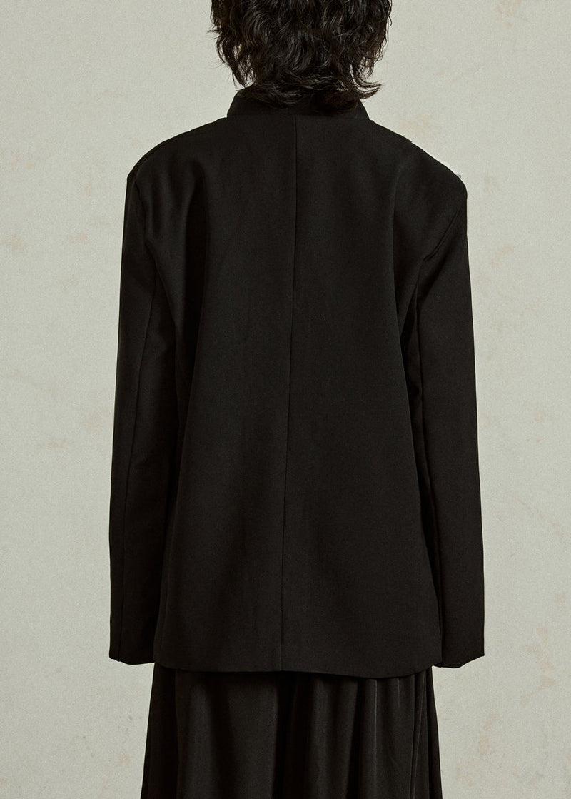 Loose Black Stand Collar Button Patchwork Spandex Coat Fall