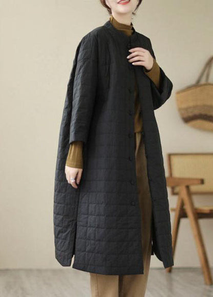 Loose Black Stand Collar Side Open Oriental Button Witner Coats