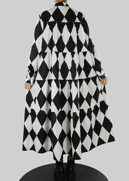 Loose Black Stand Collar Tassel Print Shirt Dress Spring