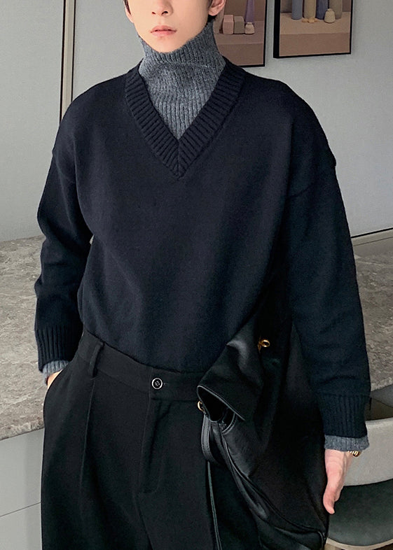 Loose Black Turtleneck Cozy Patchwork Knit Sweater Spring