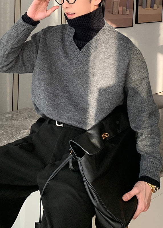 Loose Black Turtleneck Cozy Patchwork Knit Sweater Spring