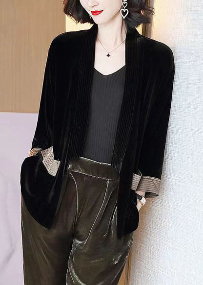 Loose Wine Red V-neck Pockets Silk Velour Cardigans Bracelet Sleeve