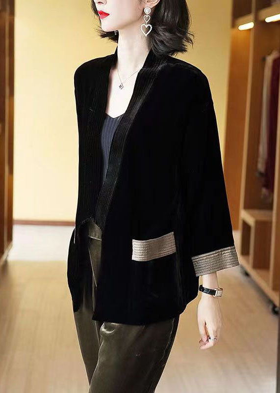 Loose Purple V-neck Pockets Silk Velour Cardigans Bracelet Sleeve