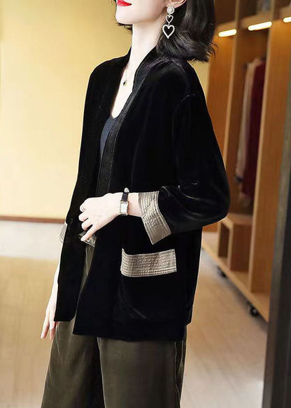 Loose Purple V-neck Pockets Silk Velour Cardigans Bracelet Sleeve