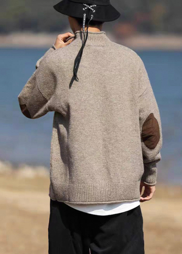 Loose Black Zip Up Patchwork Knit Coats Spring