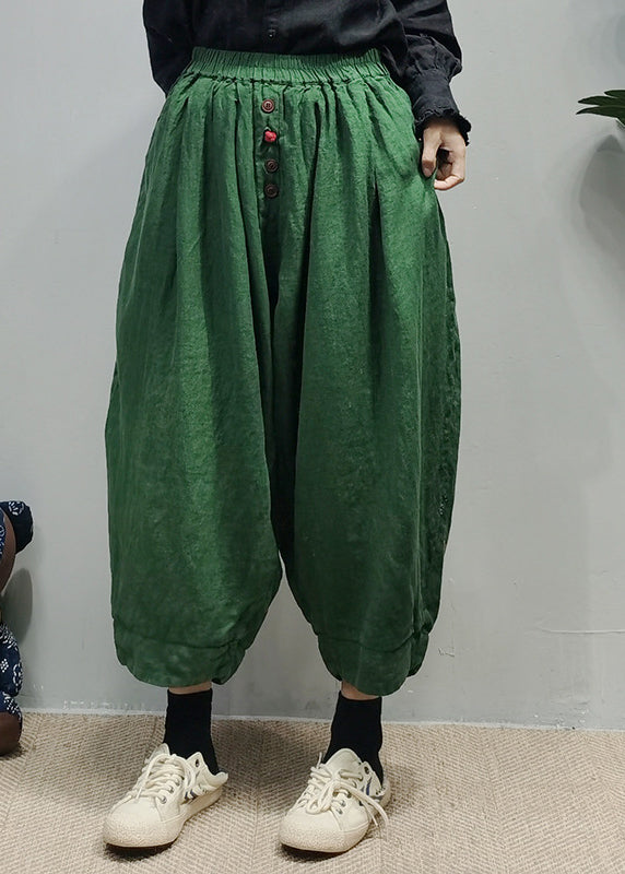 Loose Black Elastic Waist Linen Harem Pants Spring