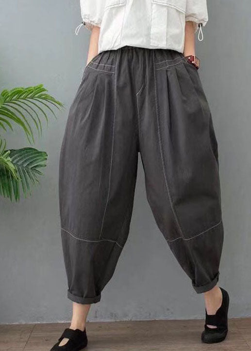Loose Black High Waist Patchwork Cotton Pants Spring