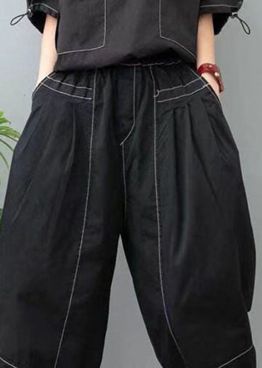 Loose Black High Waist Patchwork Cotton Pants Spring