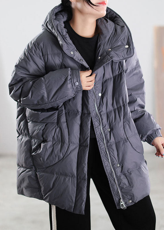 Loose Black Wrinkled Pockets Drawstring Duck Down Down Jacket Winter