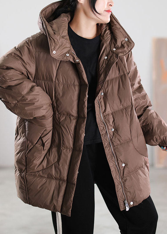 Loose Black Wrinkled Pockets Drawstring Duck Down Down Jacket Winter