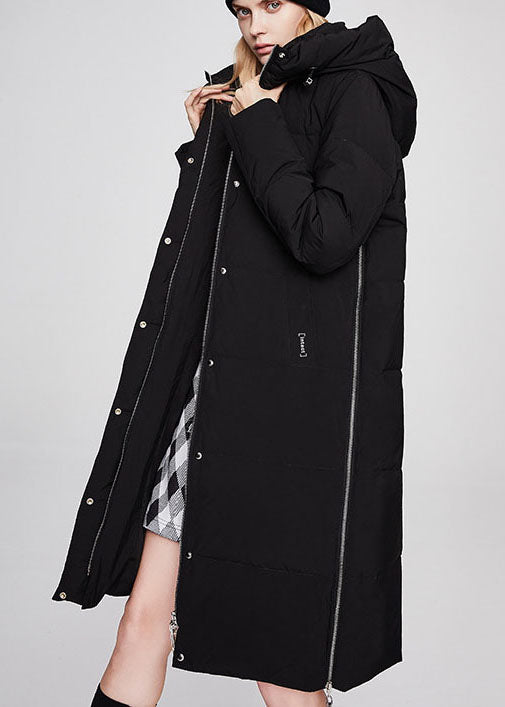 Loose Black Zippered Pockets Warm Winter Duck Down Coat