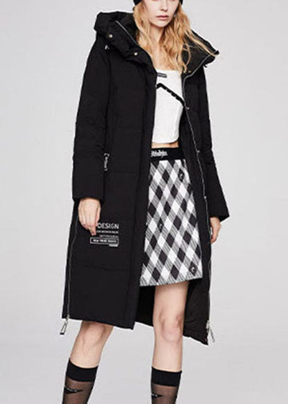 Loose Black Zippered Pockets Warm Winter Duck Down Coat