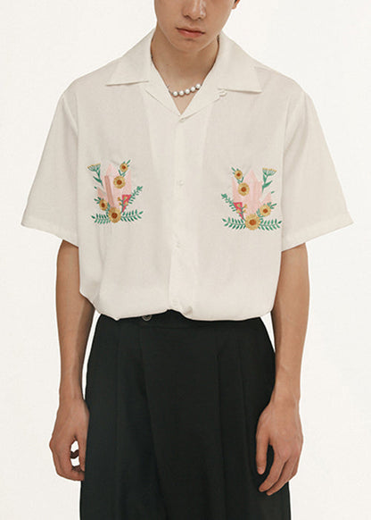 Loose Blackish Green Embroideried Button Cotton Shirts Summer