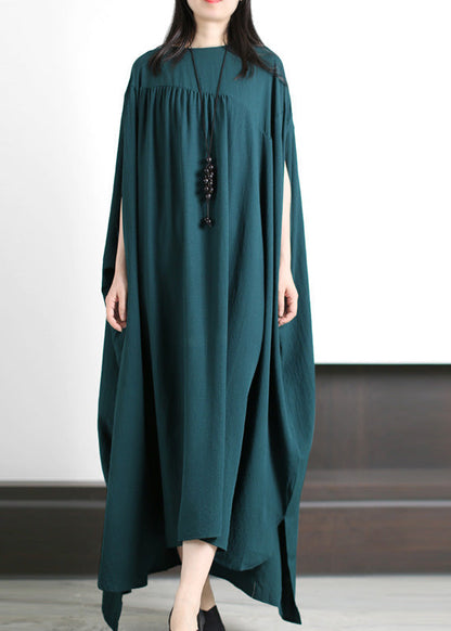 Loose Blackish Green O-neck Low High Design Maxi Dresses Spring
