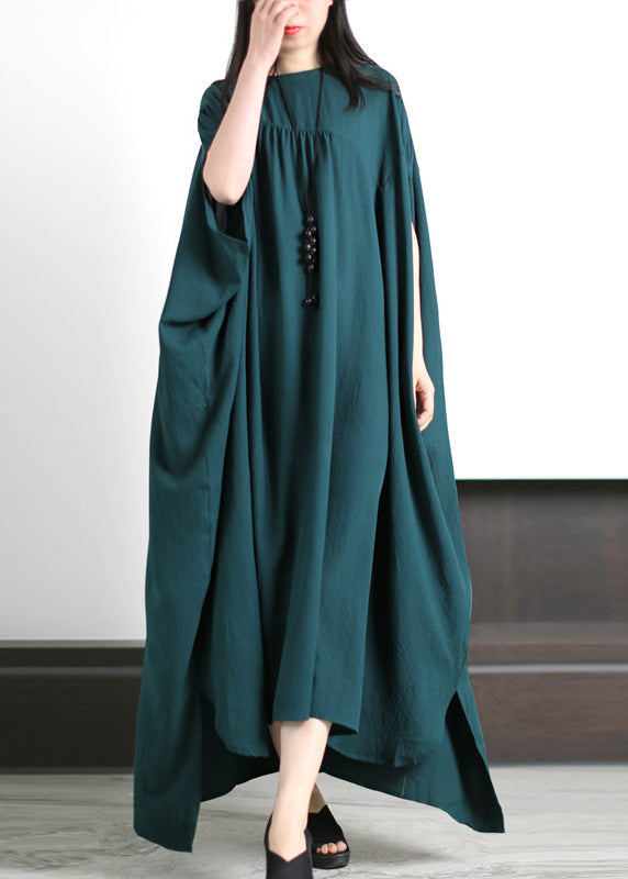 Loose Blackish Green O-neck Low High Design Maxi Dresses Spring