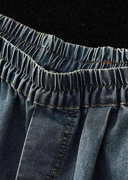 Loose Blue Elastic Waist Wide Leg Summer Denim Hot Pants