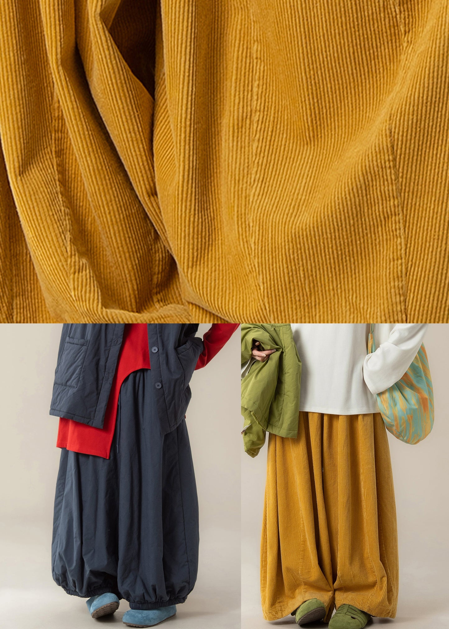 Loose Blue High Waist Lantern Pants Winter