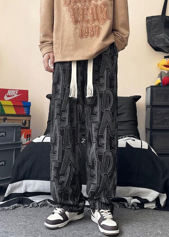 Loose Blue Letter Pockets Elastic Waist Corduroy Pants Fall
