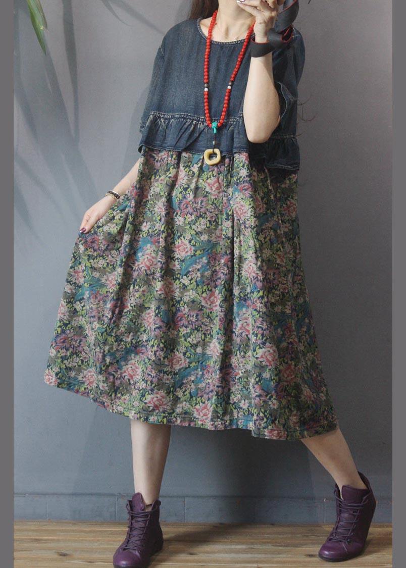Loose Blue Patchwork Print Loose Summer Holiday Dress