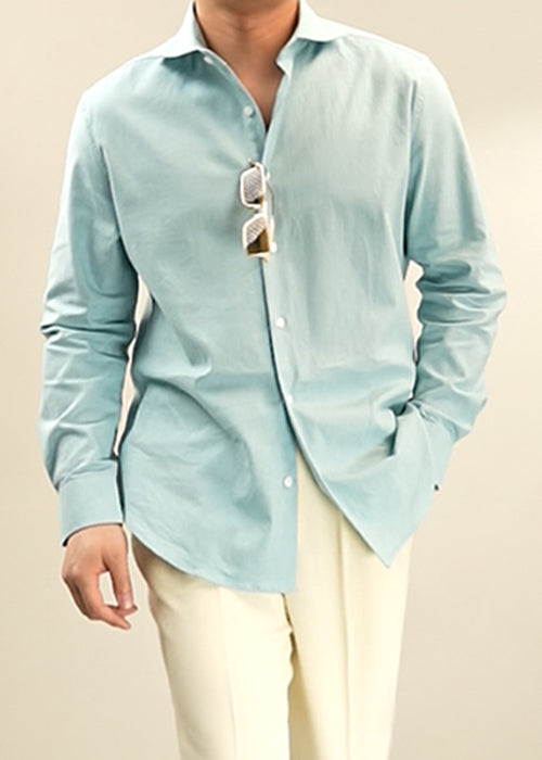 Loose Blue Peter Pan Collar Button Cotton Shirts Fall