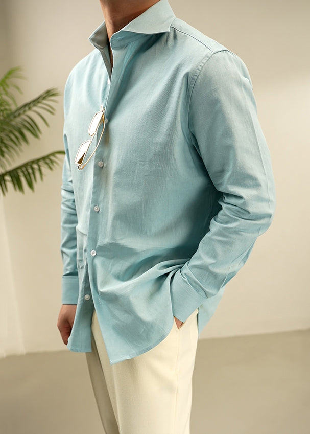 Loose Blue Peter Pan Collar Button Cotton Shirts Fall