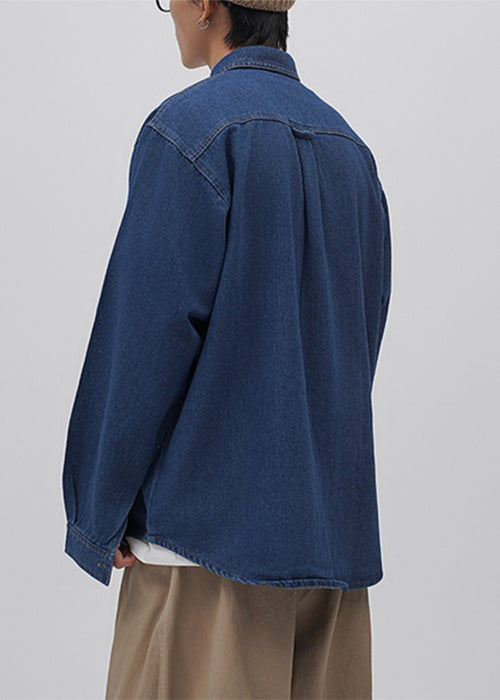 Loose Blue Peter Pan Collar Button Oversized Denim Men's Shirts Spring