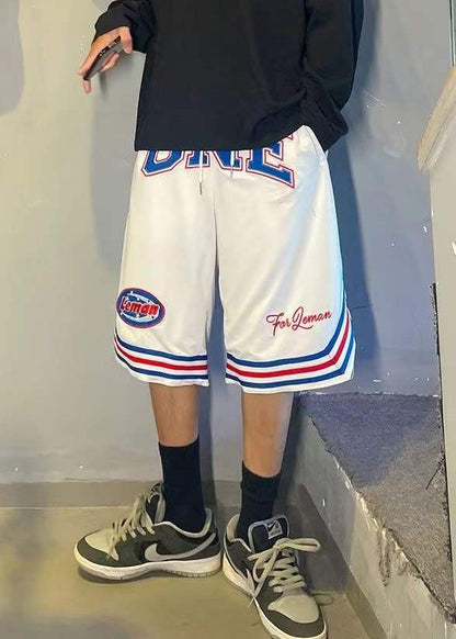 Loose Blue Print Elastic Waist Basketball Shorts Summer