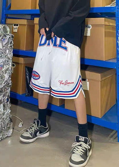Loose Blue Print Elastic Waist Basketball Shorts Summer