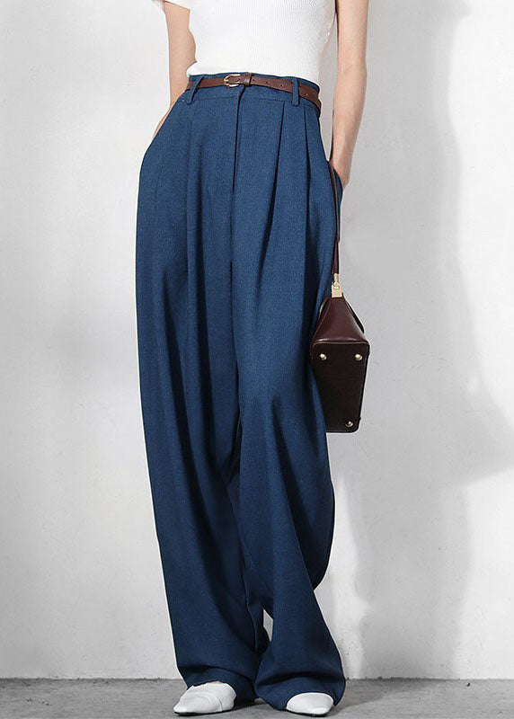 Loose Blue Zip Up Pockets Straight Pants Spring