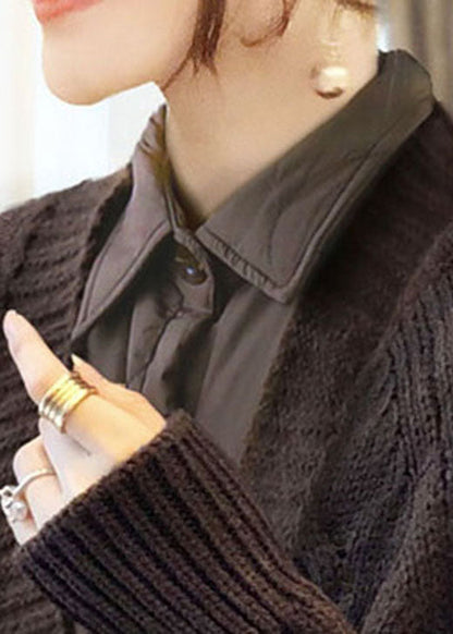 Loose Brown Button Patchwork Knit Top Winter