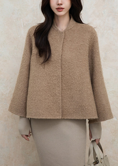 Loose Brown Fox Collar Button Woolen Coats Winter