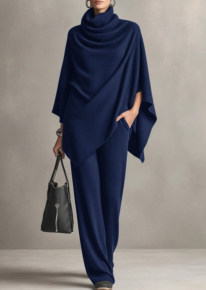 Loose Camel Turtleneck Pockets Tops and Pants Two-piece Set